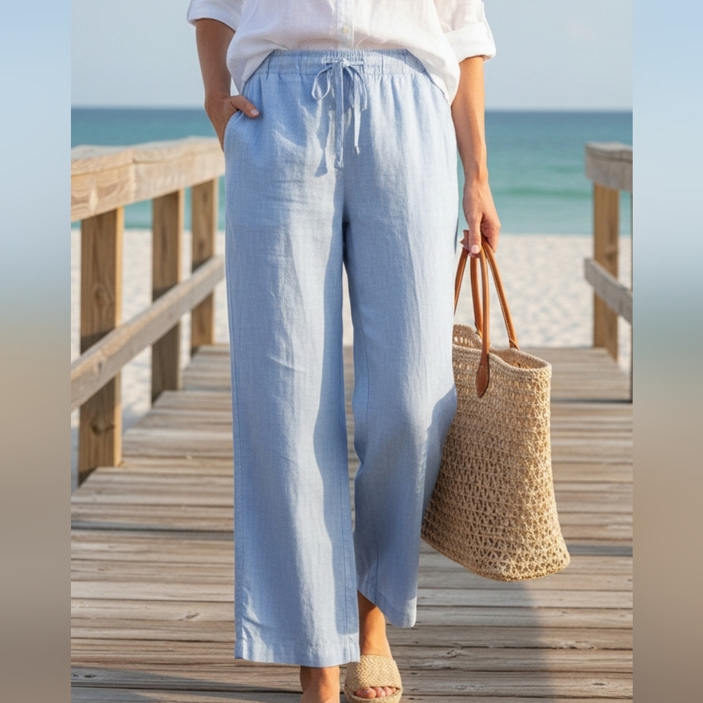 J.McLaughlin High-Rise 100% Linen Wide Leg Pants - Blue- Surya